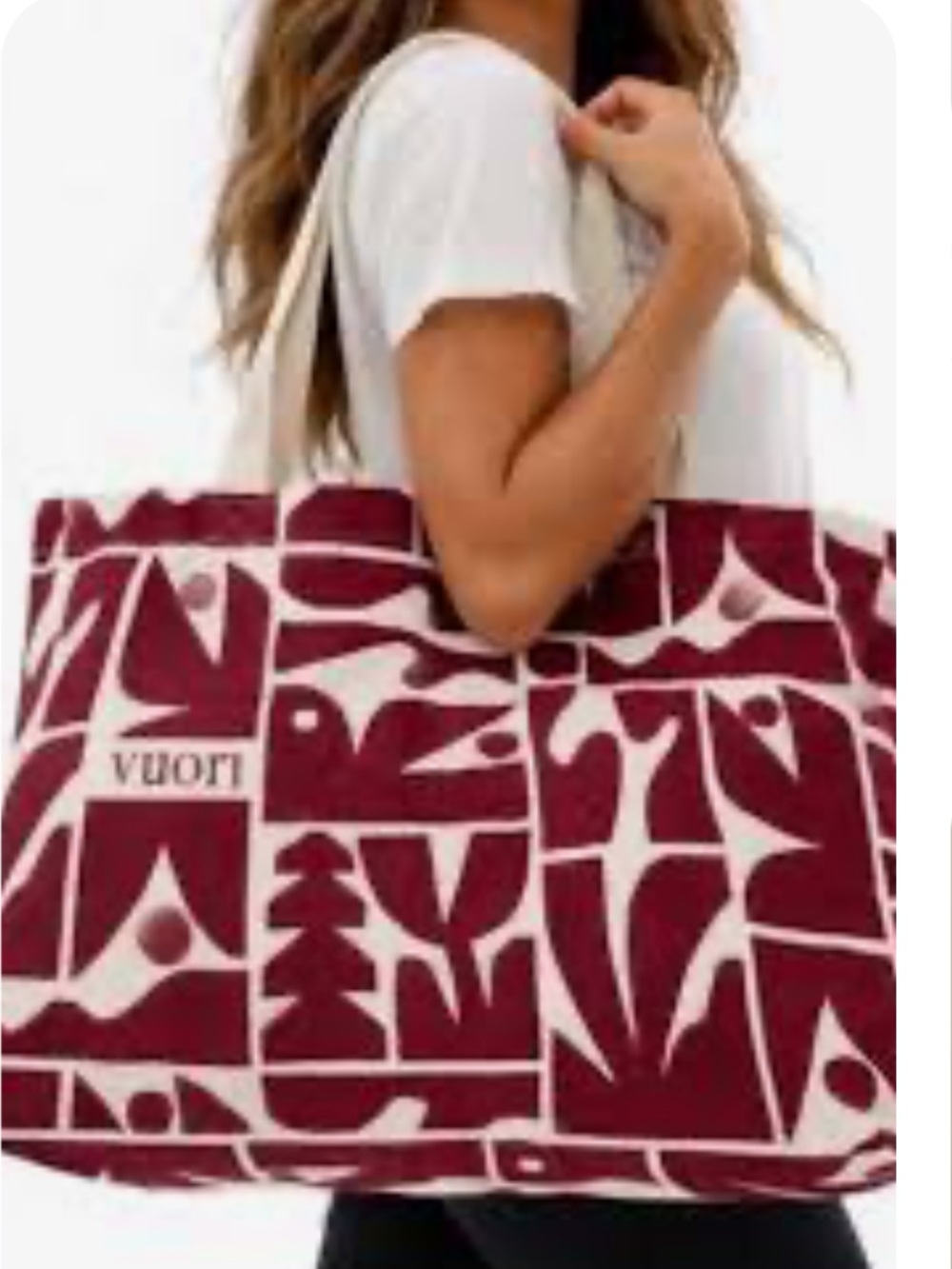 Vuori Red and Cream Graphic Canvas Tote